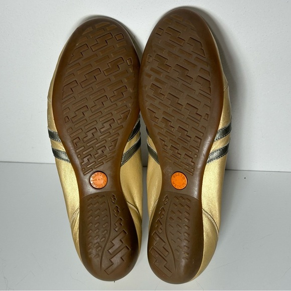 Sesto Meucci Leather Metallic Gold Lace Up Sneakers with Dark Stripes - Picture 4 of 16